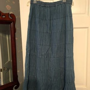 Maxi Long Denim Tiered Skirt L